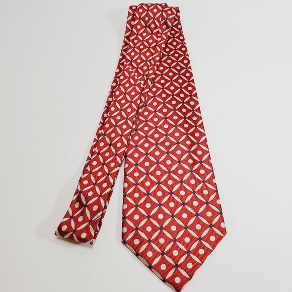 Rick Pallack Red Geometric Pattern Necktie Silk Neck Tie - Picture 2 of 5